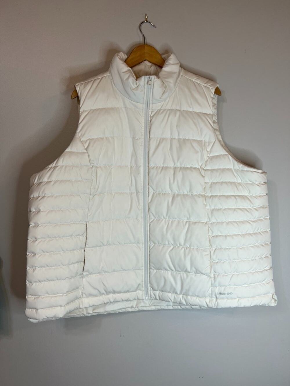 Lands End 3X Vest Puffer Down Fill Zip Up Cream Gorpcore Hiking Outdoors Camping